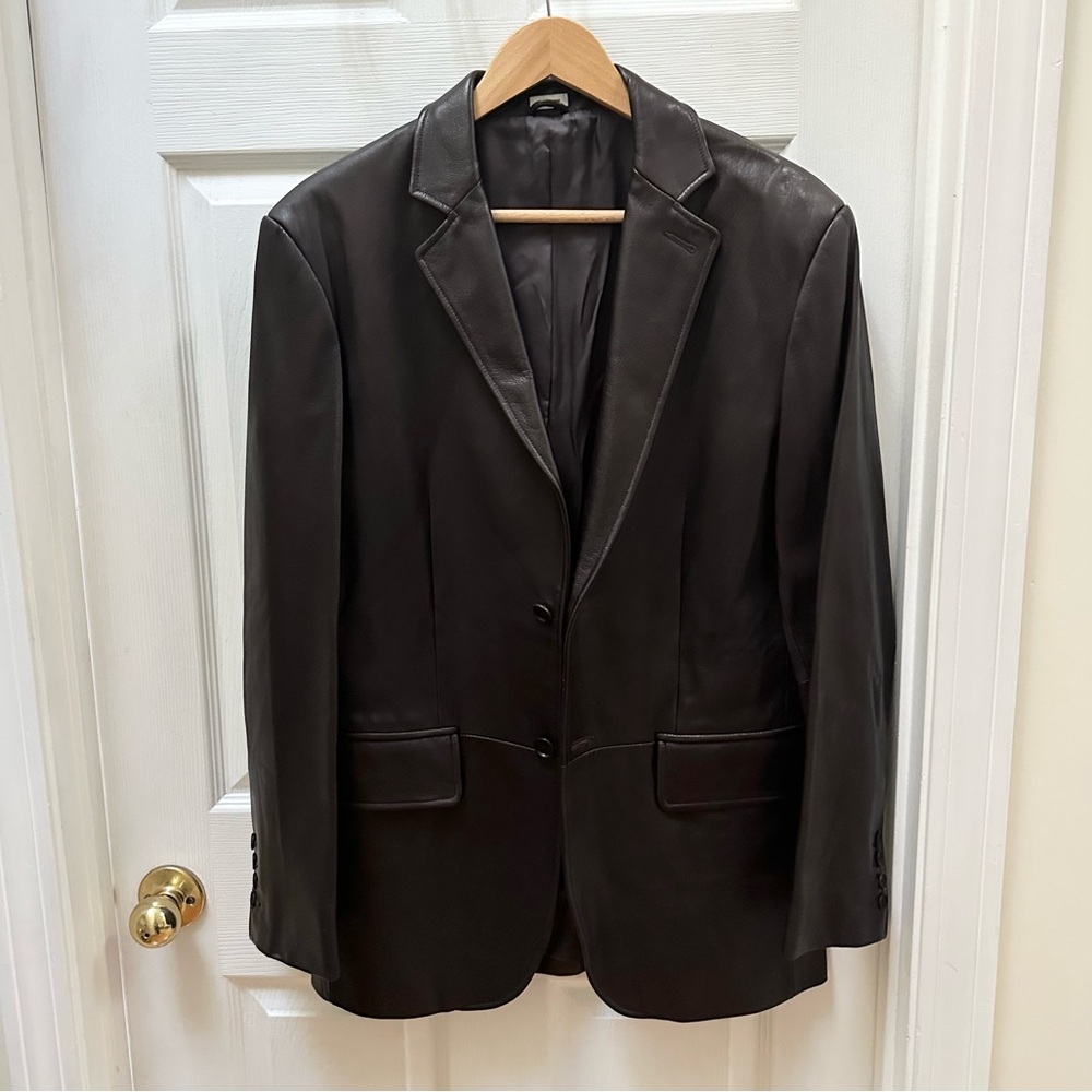 Calvin Klein Chocolate Brown Leather Blazer, Size Small